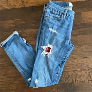 GAP Real Straight Plaid Distressed Denim